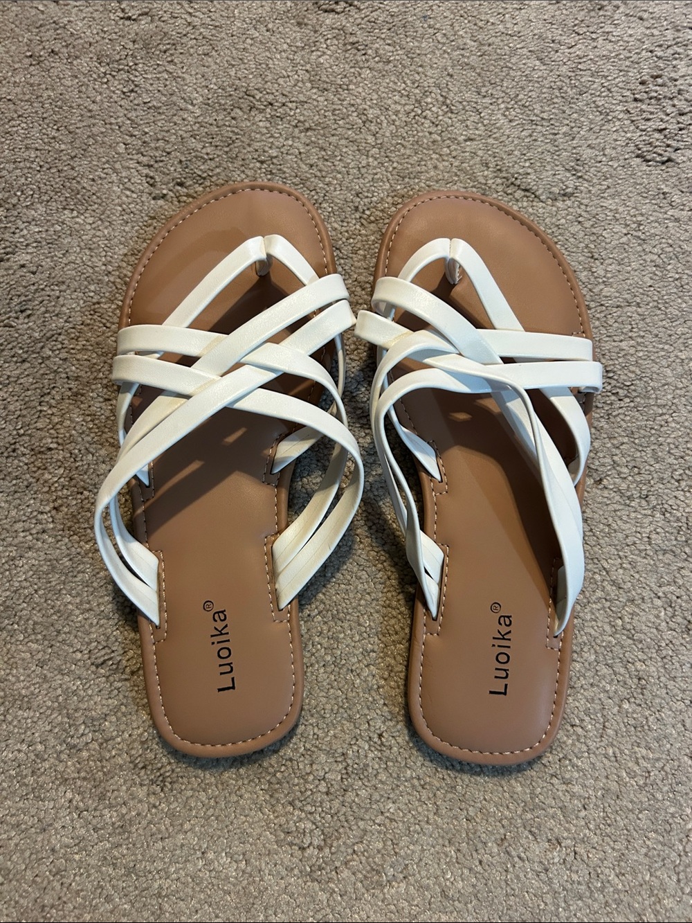Luolika White Crisscross Strap Women's Sandals